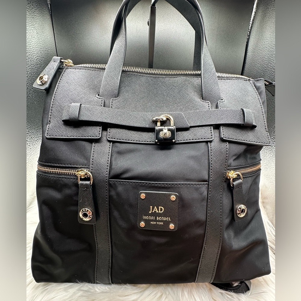 Henri Bendel Black Jetsetter Backpack Tote Travel Bag